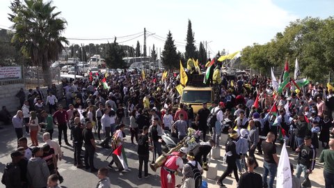 RAMALLAH, WEST BANK – NOVEMBER 11 2021: Demonstation and memorial service for 17th death anniversary of Yasser Arafat in Ramallah, Palestinian Territories
