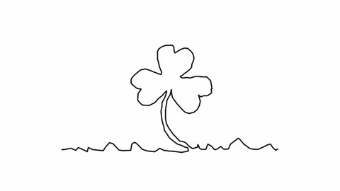 Self-drawing of a shamrock. Animation with the symbol of St. Patrick's Day on a white screen. The concept of St. Patrick's Day.