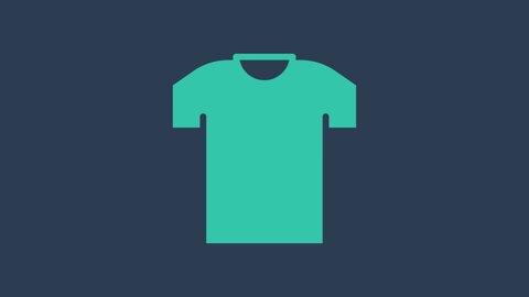 Turquoise T-shirt icon isolated on blue background. 4K Video motion graphic animation.