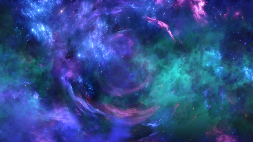 Rotating space time dream vortex in purple green nebula clouds Royalty-Free Stock Footage #1087503758