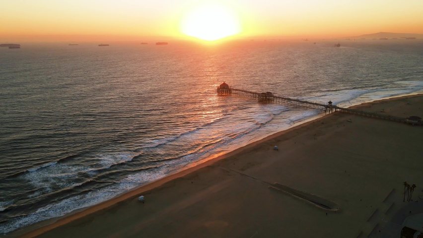 Huntington Beach California Pier Aerial Drone Footage