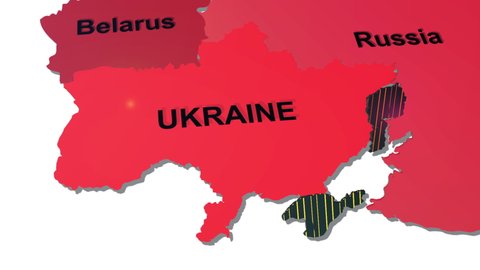 Animated map of Ukraine. War with Russia. Military invasion of Ukraine. Anxiety animation on the map