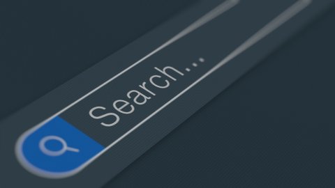 search bar animation, close-up of a computer screen, web browser search bar, dark theme (3d render)