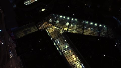 BIRMINGHAM, UK - 2022: Generic dark night aerial view of Birmingham UK Bullring shopping centre area