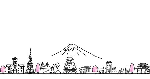 hand drawing cityscape JAPAN in Spring loop animation