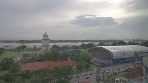Johor Bahru, Malaysia - December 28, 2020: b-roll establishing cinematic footage of sunset at Dataran Johor Bahru, southern Malaysia. 