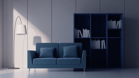 Light change in the living room, 3d rendering.