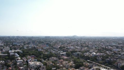 Aerial Drone Footage of Chennai India. Chennai, on the Bay of Bengal in Eastern India. Morning Sunlight on Apartment Blocks in Chennai.