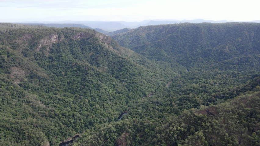 Aerial View Of Green Forest In the Mountains At Girringun National Park, QLD, Australia.