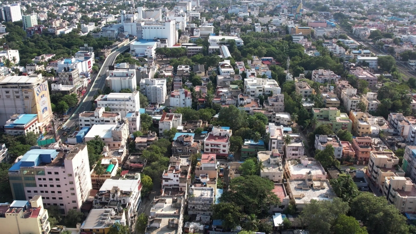Chennai is located on the south–eastern coast of India in the north–eastern part of Tamil Nadu on a flat coastal plain known as the Eastern Coastal Plains. Aerial drone shot of Chennai India