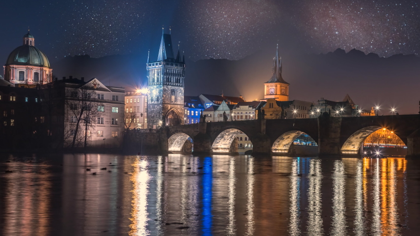 Prague skyline old town view at night river, prague charles brdige night view old town.