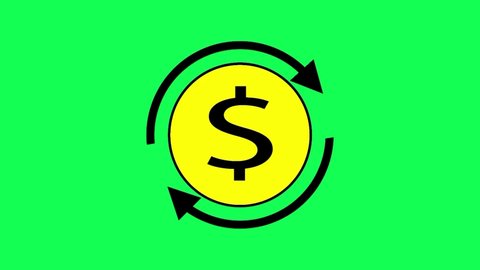 money circulation illustration video, always rotating arrow and yellow coin circle with dollar sign, 4K 60 FPS