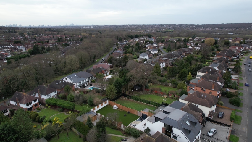 Large houses Chigwell Essex UK drone aerial view Royalty-Free Stock Footage #1087540811