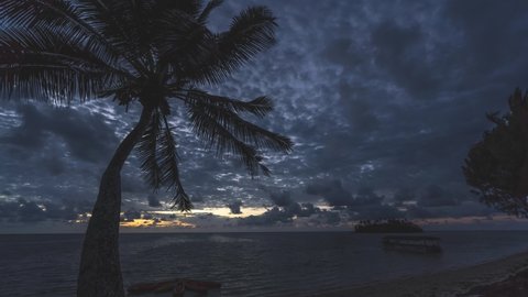 Wonderful morning on the island of Rarotonga with leaning palm trees and fabulous sunsets