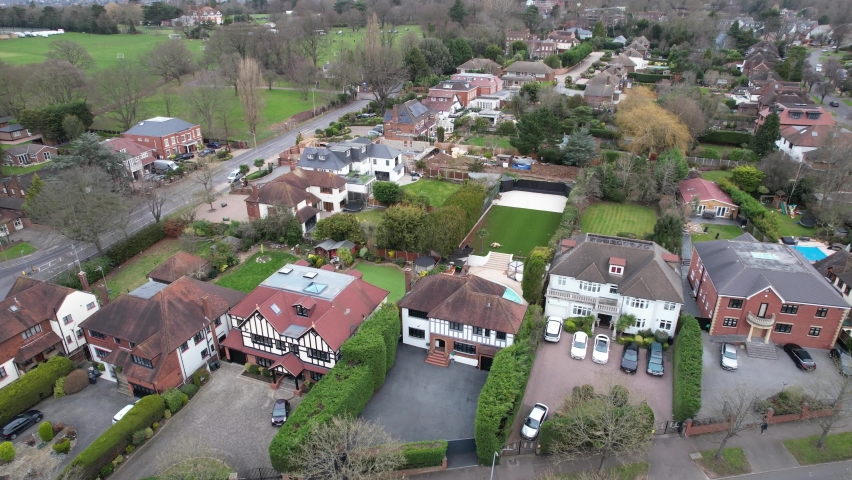 Chigwell street with large gardens Essex UK drone aerial view Royalty-Free Stock Footage #1087543328