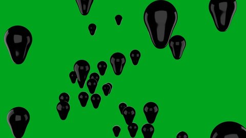 Many black air balloons fly up on chromakey background.