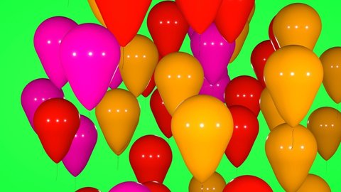 Many colorful air balloons fly up on chromakey background.