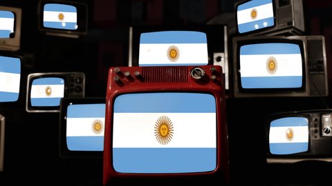 Flag of Argentina and Vintage Televisions. 4K Resolution.