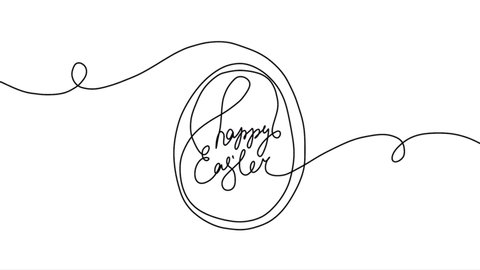 Happy Easter handdrawn animated inscription. Animation of continuous one line text for Easter. Black line on white background world happy Easter, isolated drawing. Free handwritten text