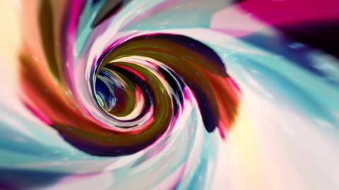 Loop of Abstract hypnotic colorful acrylic paint vortex warp tunnel through time and space animation. Loop Sci-Fi interstellar travel through wormhole in hyperspace vortex tunnel. 
