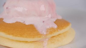 Pancakes with strawberry ice cream , video clip