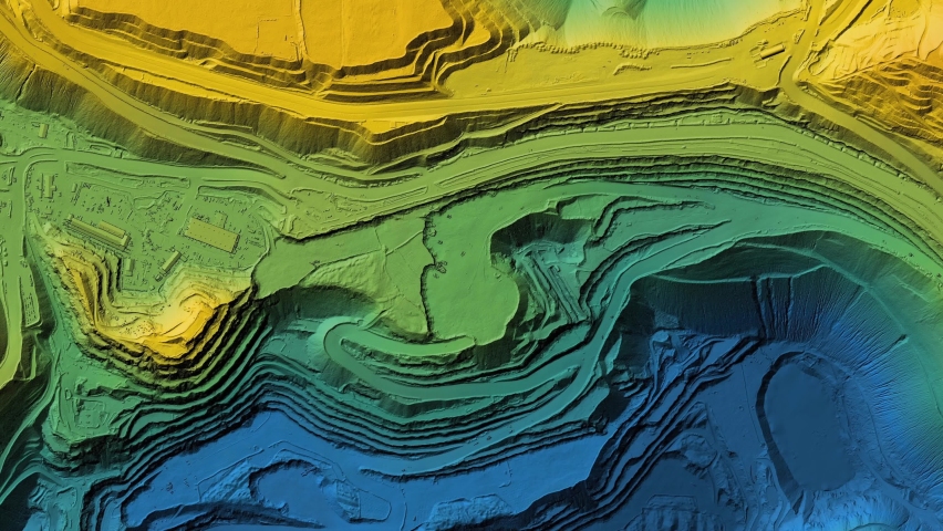 Animation of a mine elevation. GIS product made after processing aerial data taken from a drone. It shows excavation site with steep rock walls | Shutterstock HD Video #1087564502