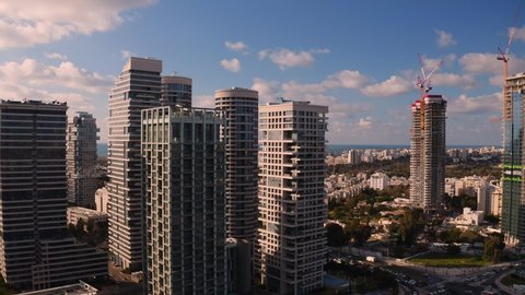 Tel Aviv city center skyscrapers aerial drone view 4k Israel - 05.02.2022