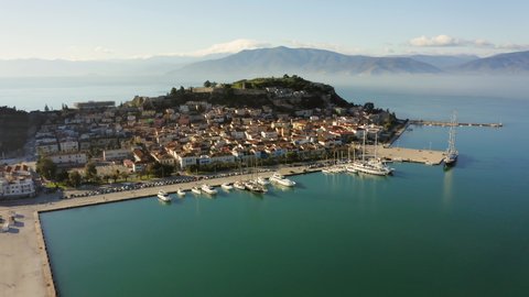Nafplio harbor and townscape, aerial view, in Nafplio, Peloponnese, Greece. Nafplio, also Náfplion, Nauplia