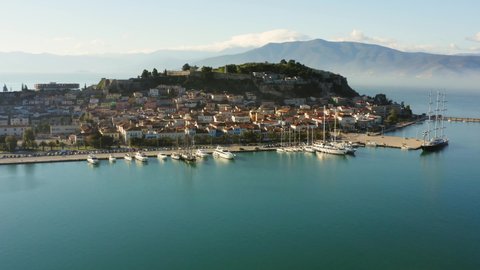 Town of Nafplio, aerial view, in Nafplio, Peloponnese, Greece. Nafplio, also Náfplion, Nauplia, or Navplion is the capital of the regional unit of Argolis and an important tourist destination.