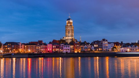 Day to Night Time Lapse with clouds and St Lebuïnus Church in Deventer, Overijssel, The Netherlands