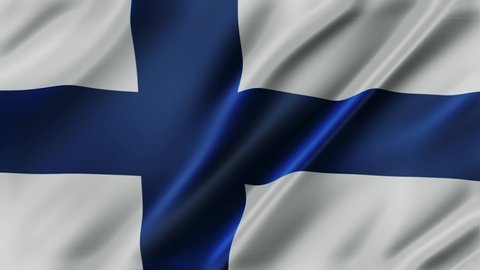 Finland waving flag fabric texture of the flag and 3d animation background.