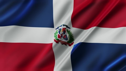 Dominican waving flag fabric texture of the flag and 3d animation background.