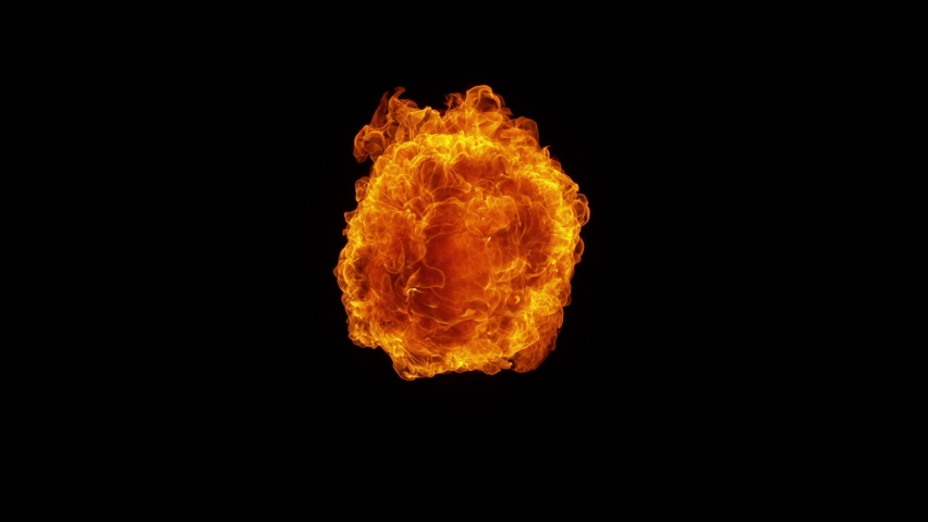Super slow motion of fire blast isolated on black background. Filmed on high speed cinema camera, 1000 fps