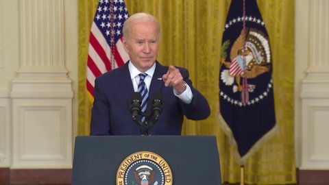 CIRCA 2022 - President Joe Biden is asked about sanctioning Vladimir Putin personally and whether sanctions will work to bring Russia to justice.