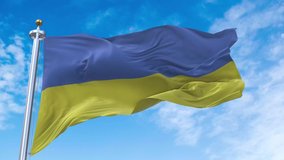 Flag of Ukraine realistic waving in the wind with sky background (Perfect Loop)