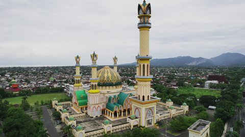 Lombok, Indonesia 12 February 2022 : Islamic Center Lombok is a big Mosque in Mataram, beautiful mosque in the world 