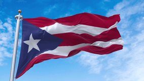Flag of Puerto Rico realistic waving in the wind with sky background (Perfect Loop)