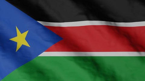 South Sudanese flag waving in the wind. South Sudan national flag video footage.