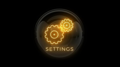 Settings. Settings button. Settings symbol reveal. Settings icon. Nixie tube indicator. Gas discharge indicators and lamps. 3D. 3D Rendering