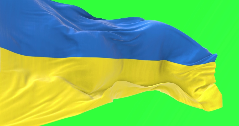 Detail of the national flag of Ukraine waving in the wind isolated on a green screen. Democracy and politics. Eastern Europe country. Patriotism. Selective focus. Seamless loop in slow motion | Shutterstock HD Video #1087593995