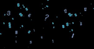Animation of blue puzzles and numbers floating over black background. national puzzle day and brain activity concept digitally generated video.