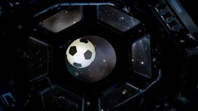 Soccer Ball in Space seen from the Window of a Spaceship. Elements of this Video furnished by NASA. 