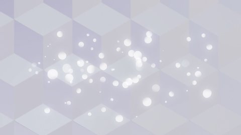 Animaiton of dots over changing violet cubes pattern. colour and movement concept digitally generated video.