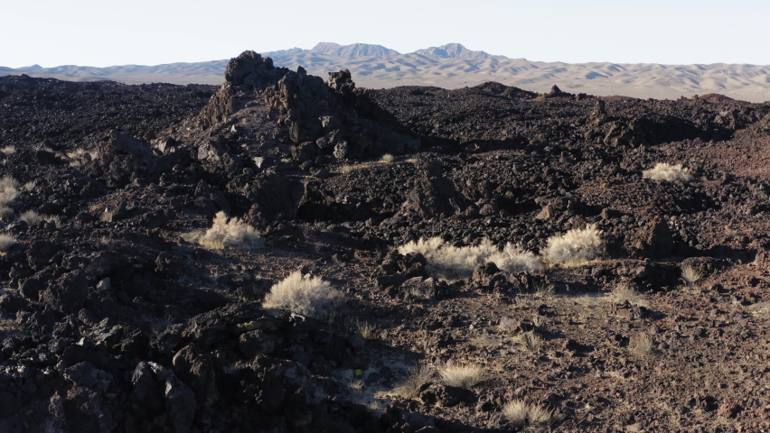 Rocky desert landscape in Cima Volcanic Field, South California