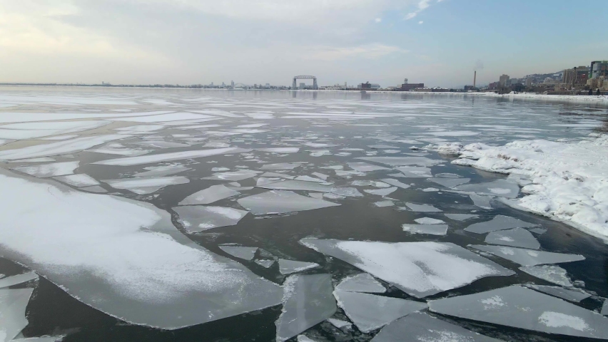 Ice formations in Lake Superior winter landscape, North shore Minnesota