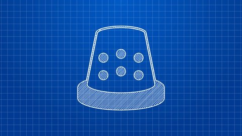 White line Thimble for sewing icon isolated on blue background. 4K Video motion graphic animation.