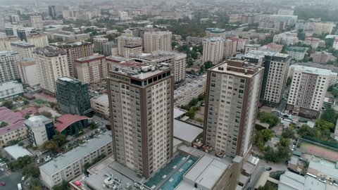 Bishkek, Kyrgyzstan - October 20, 2021: Aerial view of the Sheraton hotel at Bishkek city, Kyrgyzstan