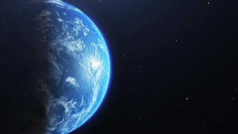 Realistic Planet Earth in space. High detailed 3D Render animation. 