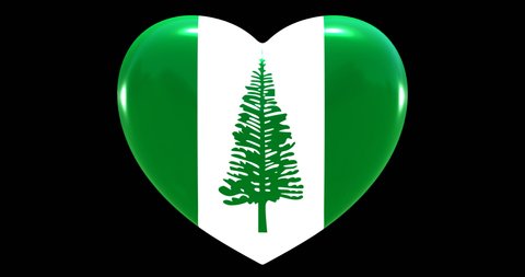 Flag of Norfolk Island on turning Heart 3D Loop Animation with Alpha Channel 4K UHD 60FPS