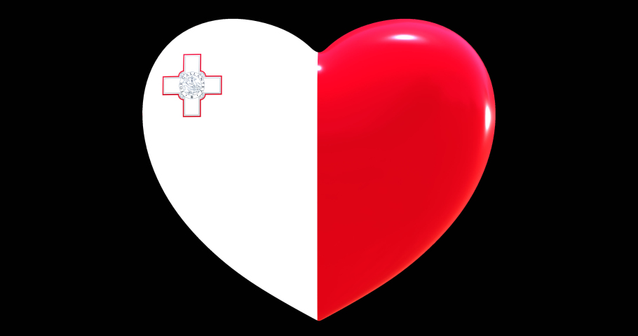 Flag of Malta on turning Heart 3D Loop Animation with Alpha Channel 4K UHD 60FPS